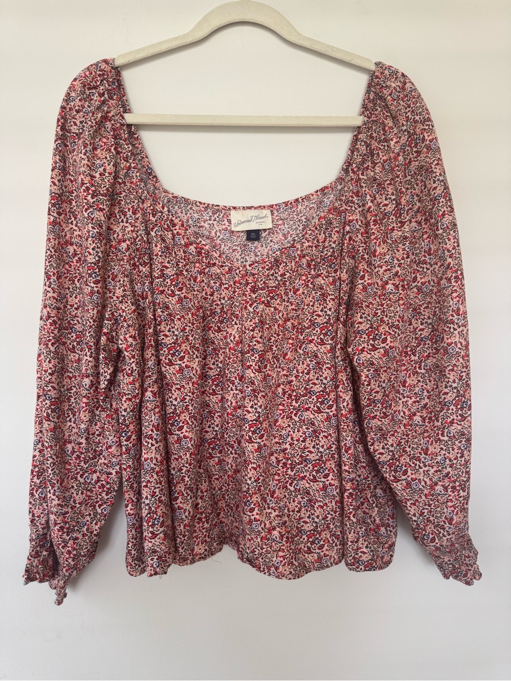 Universal Thread Red Floral Sweetheart Neckline Peasant Blouse Boho Sz XXL